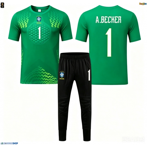 Maglie da calcio Brasile Alisson Becker #1 Portiere Seconda Maglia Bambino Mondiali 2026  Manica Corta + Pantaloni corti)